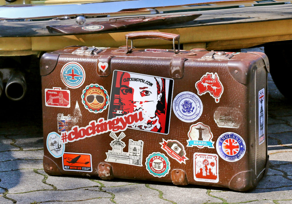#clockingyou logo travel brown suitcase PhotoFunia