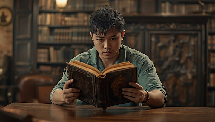 37 canva cinematic man library book