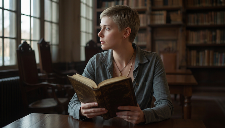 40 canva cinematic woman library book