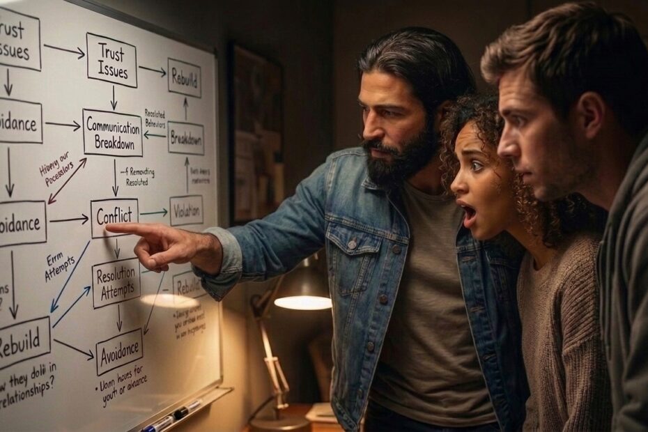 Vocabulary List: Woman reacts with shock as Jesus points to something on a whiteboard