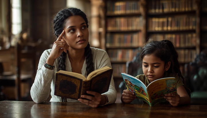 78 canva cinematic woman book library