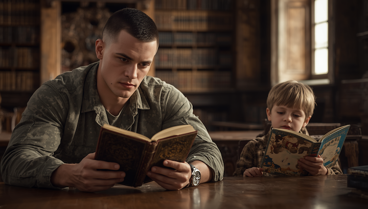 79 canva cinematic man book library