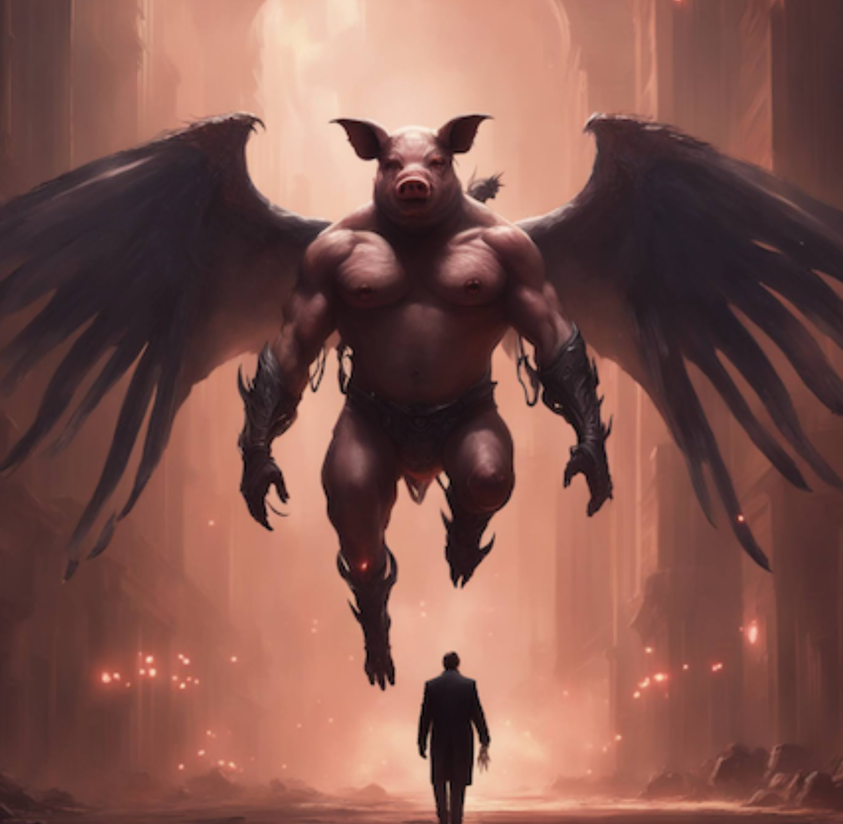 DEMON ANGEL ANGER HOVERING OVER A MAN