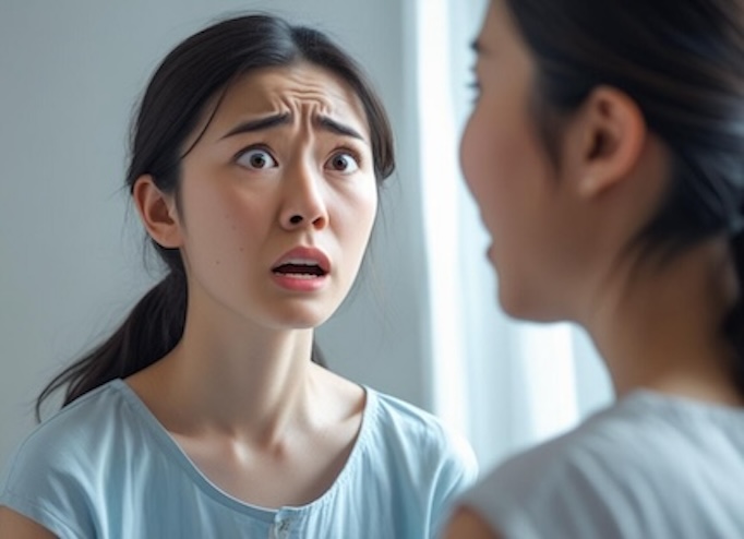 Eddie Attack young woman puzzled expression listening to her mother 2