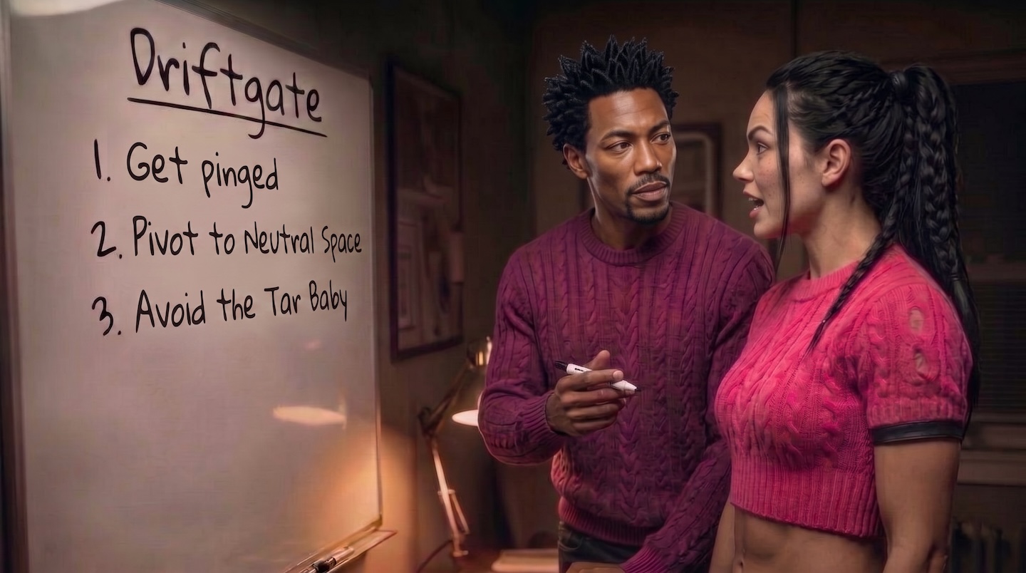 Agent September and DramaGuru with the training plan written on the white board.