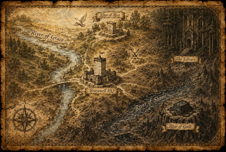 Vintage Map of Demon Spotting 2nd Heaven Building and Rivers
