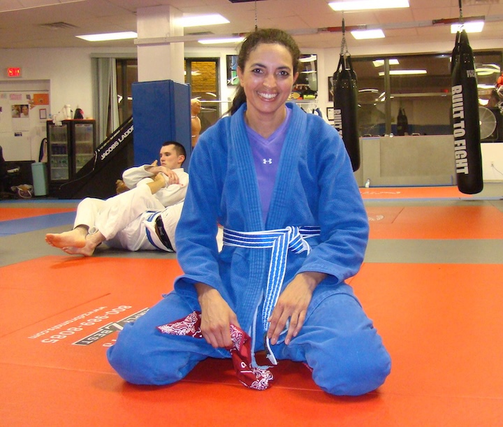 Cheryl Ragsdale White Belt on the way to Blue Belt at Florian Martial Arts Brookline MA