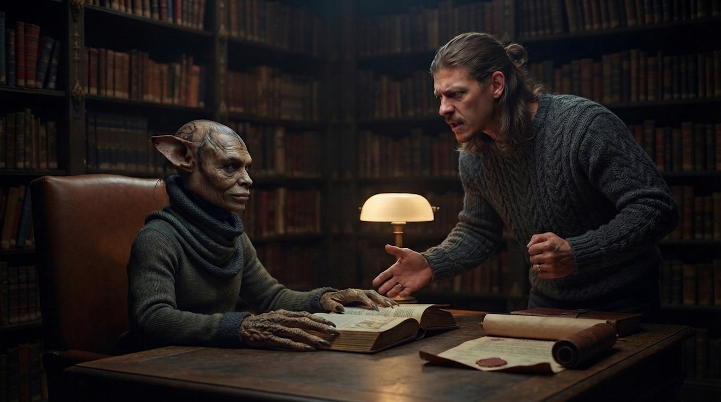 Discernment: Man arguing with demon over a signed contract