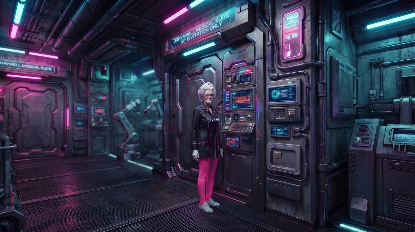 A nurse stands outside of the Brayswell Medical Suite aka the Chop Shop.