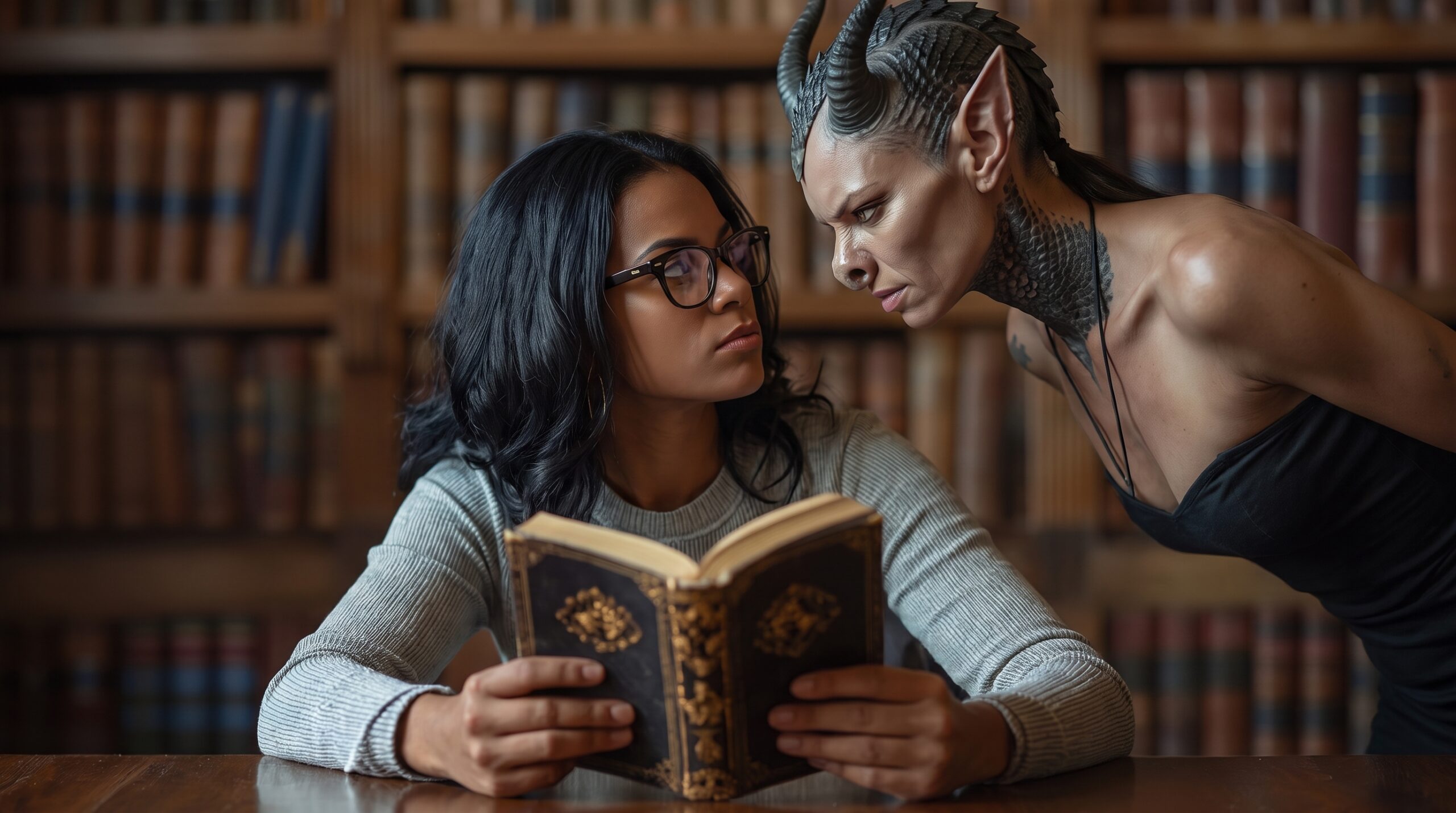 A woman stares into the face of a female demon. Her boundary setting is working.